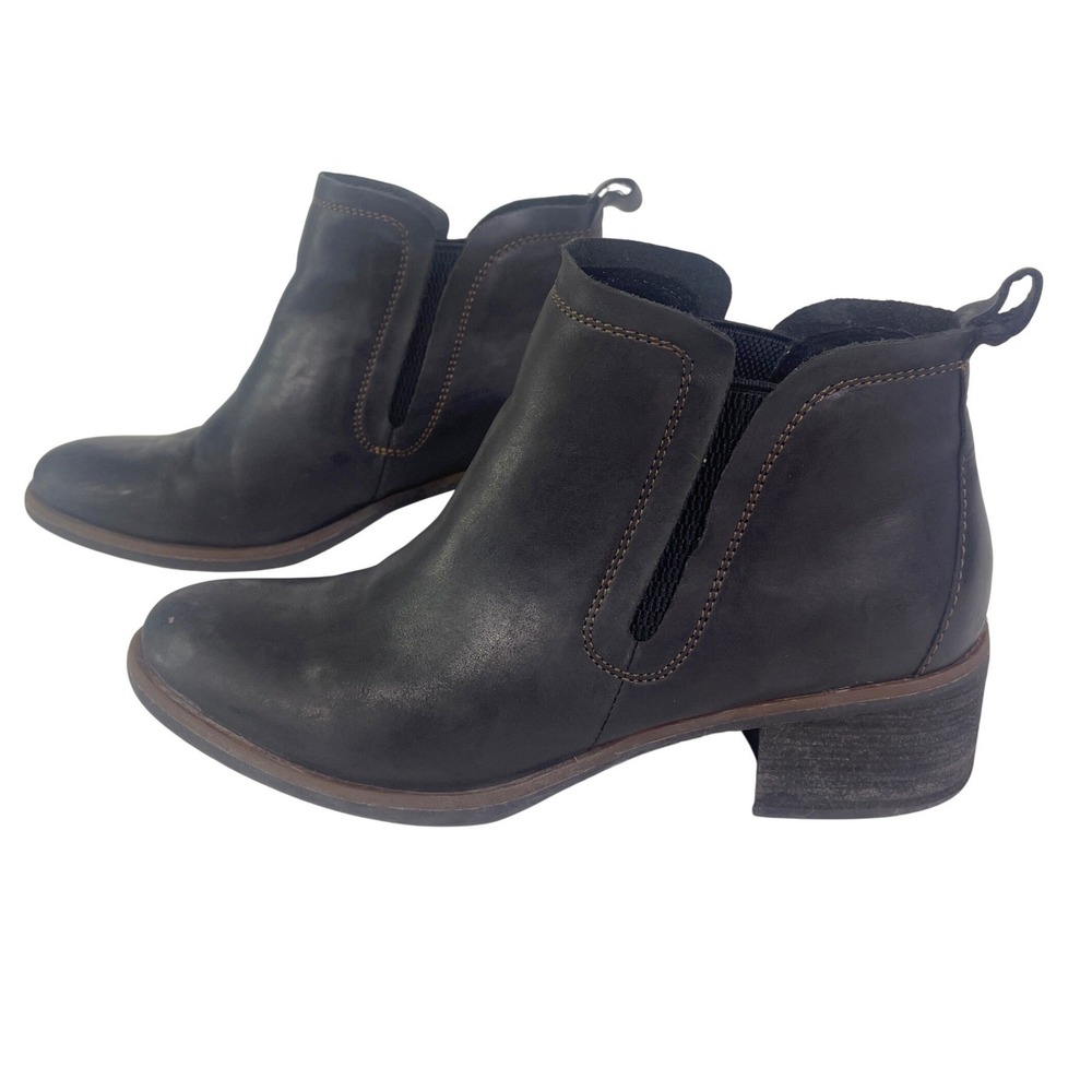 Korks Leather Ankle Boots Chelsea Booties Women's 7 Black Block Heel Y2K